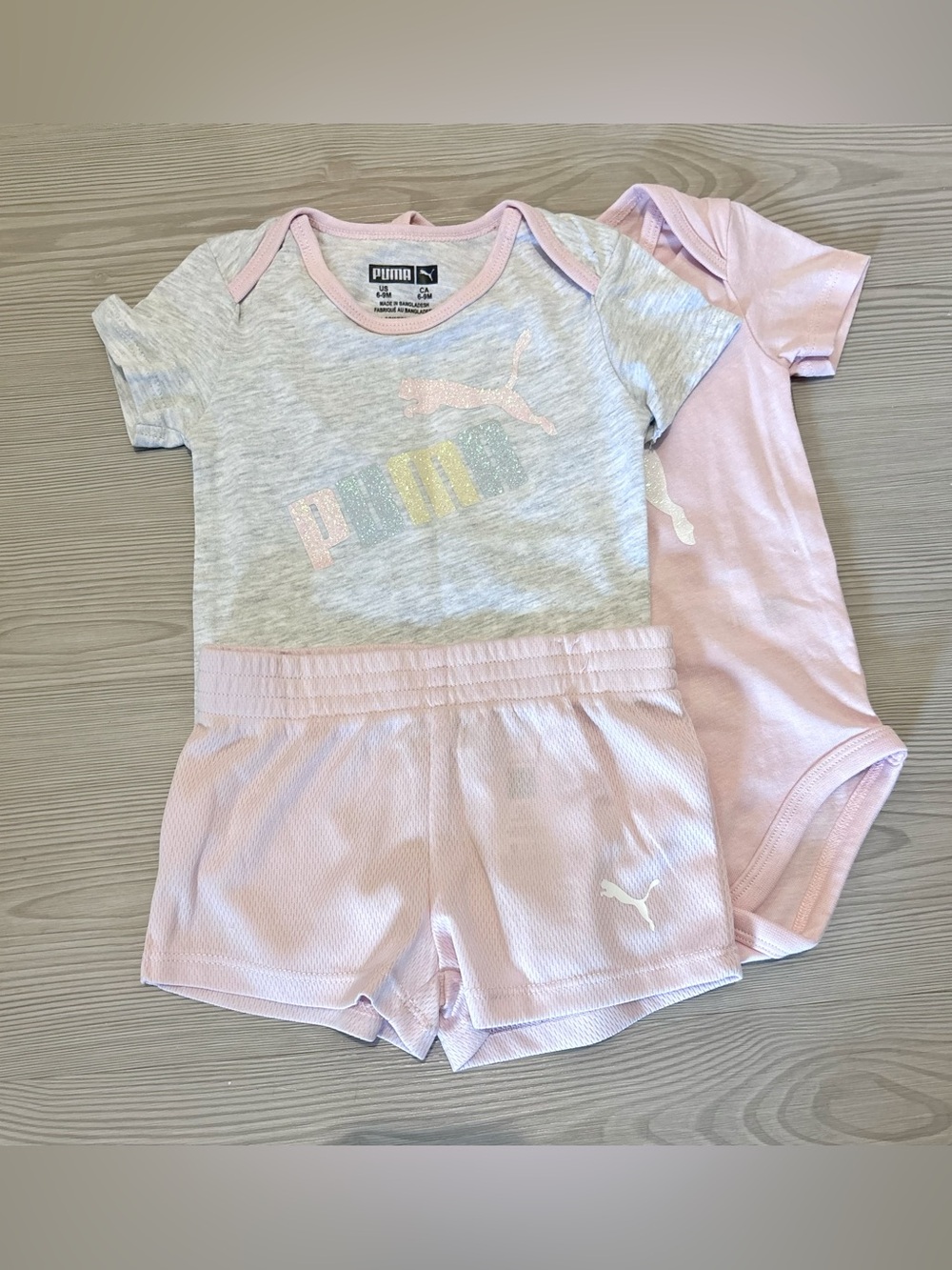 Puma Light Pink & Heather Gray Baby Girls 3-Piece Set / size 6-9 months